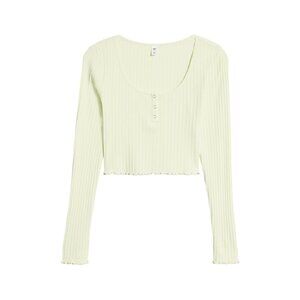 BP Womens Green Scoop Neck Long Sleeve Crop Henley Top